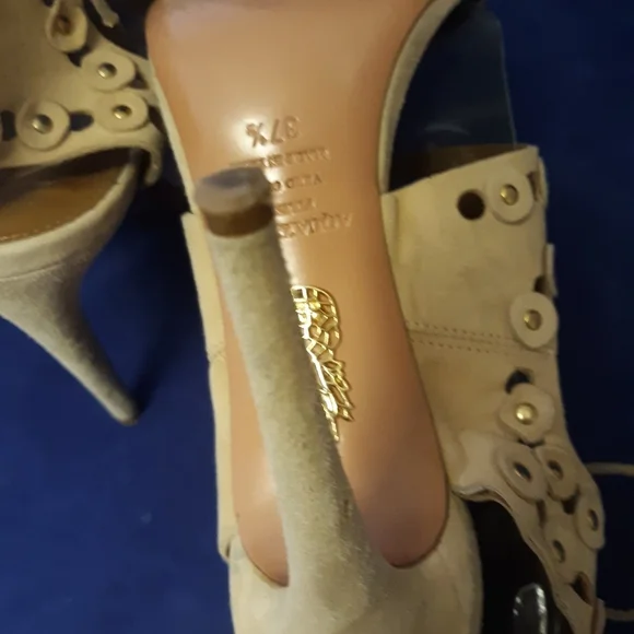 Authentic $384 Aquazzura open cut stud suede heels 7.5 - Picture 9 of 9